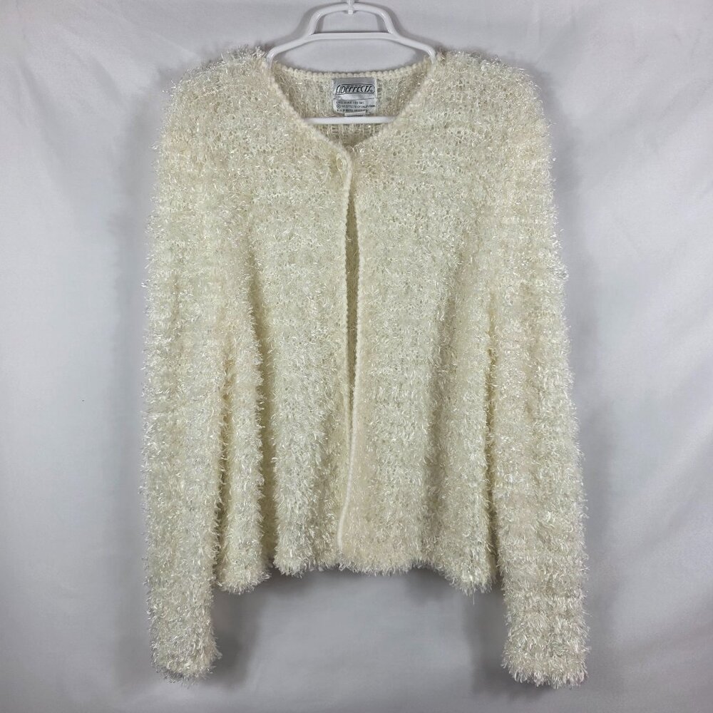 Vintage Sideeffects Shag Loop Knit Cardigan Sweater Women's Size Medium Ivory